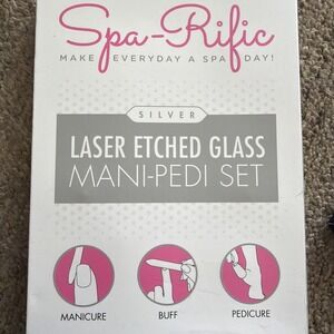 Spa-Rific marble Laser Etched Glass Mani- Pedi Set‎ NIB Sparific